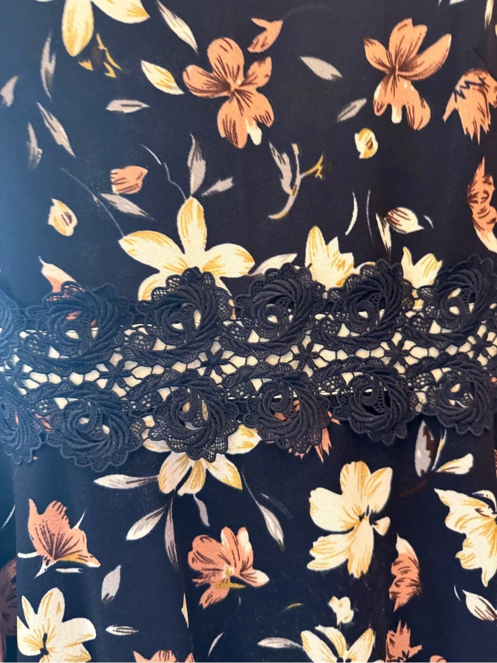 Navy Sleeveless Floral Midi Dress with Lace Waist - Picture 2 of 11